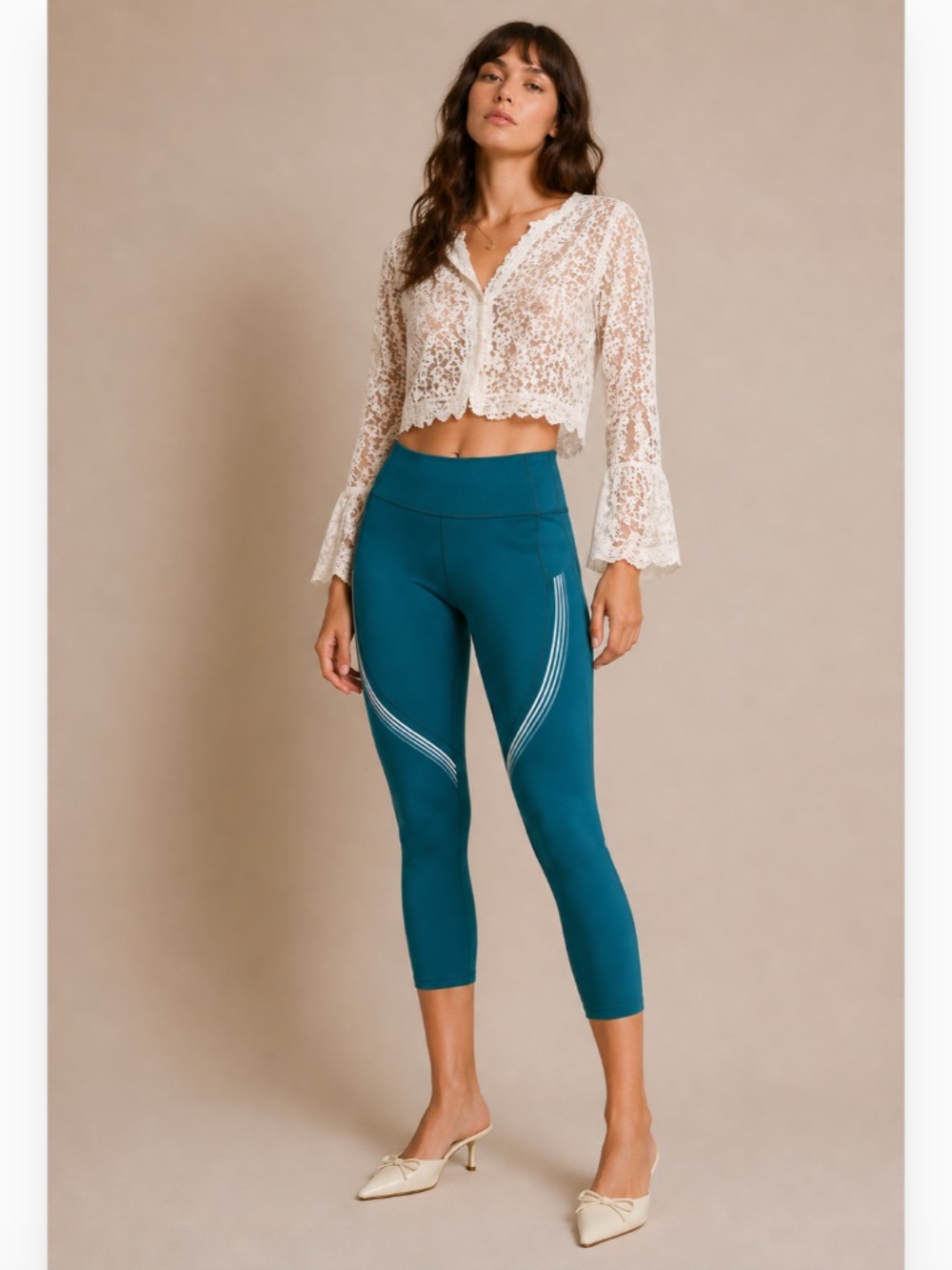 Lululemon Speed Limit Crop 23" Leggings Bermuda Teal Reflective Stripe Size 4